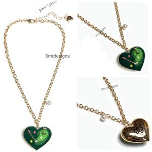 NWT Betsey Johnson💋GOLF HEART Gold Tone Golf Club /Balls & Flagstick 💚Necklace